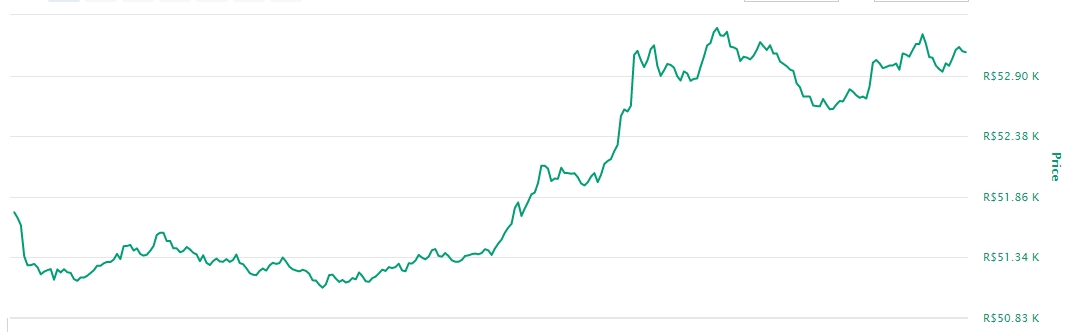 Gráfico com as variações de preço do BTC nas últimas 24 horas Gráfico com as variações de preço do BTC nas últimas 24 horas