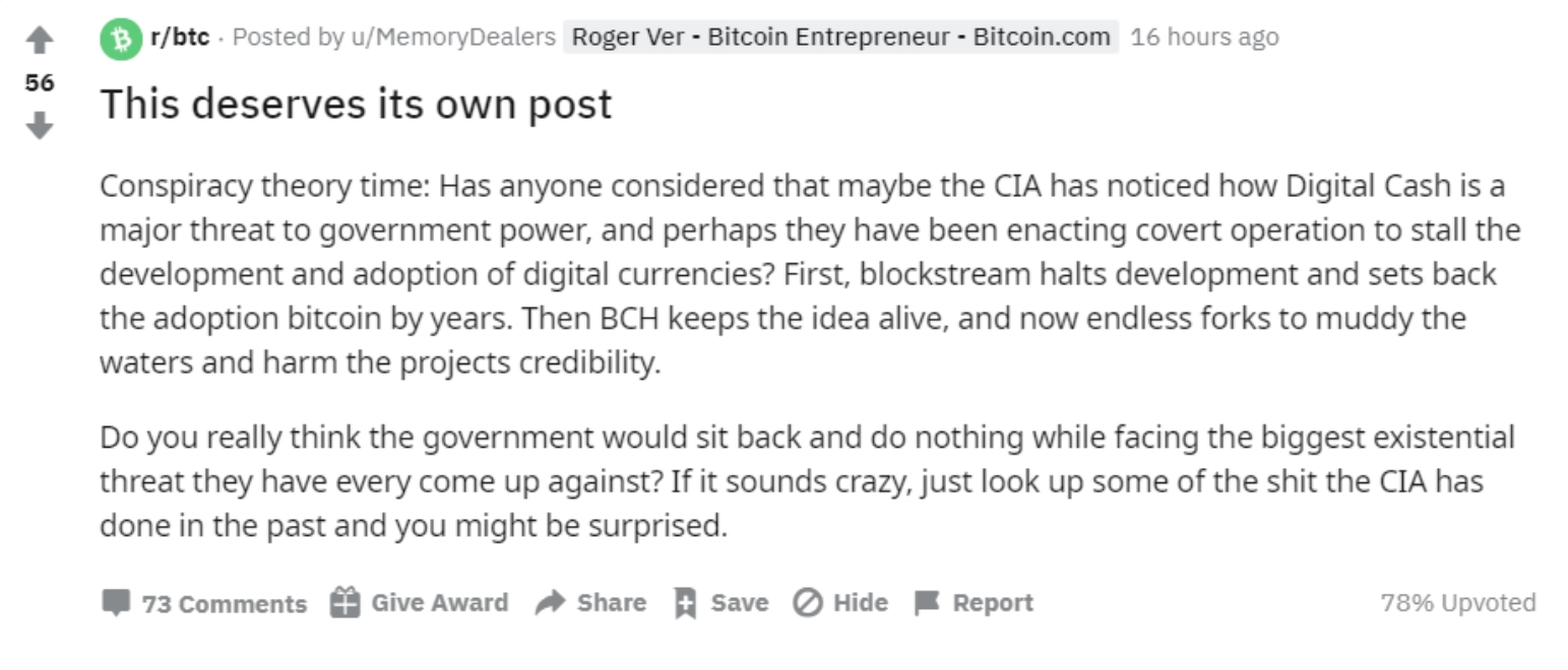 CIA persegue o Bitcoin Cash, segundo Roger Ver