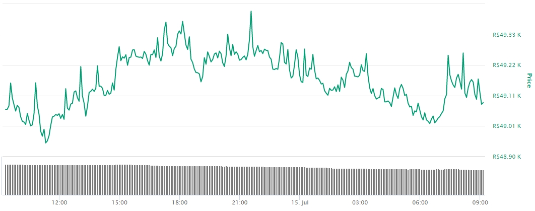 Gráfico com as variações de preço do Bitcoin nas últimas 24 horas Gráfico com as variações de preço do Bitcoin nas últimas 24 horas