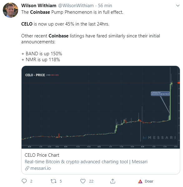 Comentário sobre a listagem do CELO na Coinbase Comentário sobre a listagem do CELO na Coinbase