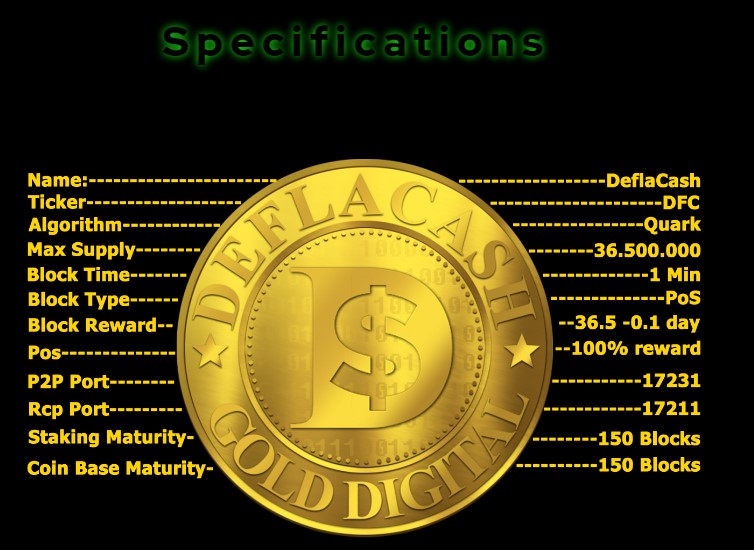 Especificações e informações técnicas da Deflacash (DFC). Especificações e informações técnicas da Deflacash (DFC).