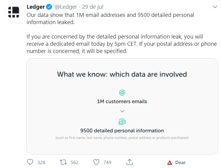 Ledger protesta contra vazamento de dados