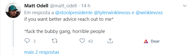 Fonte: Twitter Matt Odell sobre a conversa