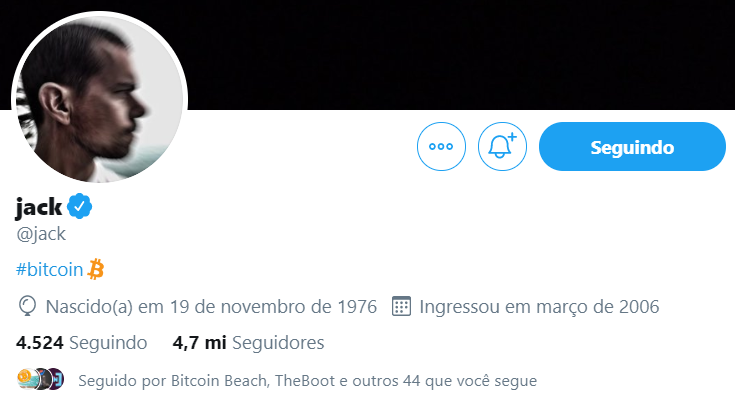 Perfil de Jack Dorsey no Twitter Perfil de Jack Dorsey no Twitter