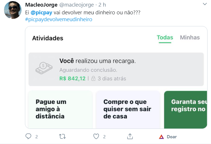 Usuário reclama do PicPay Usuário reclama do PicPay