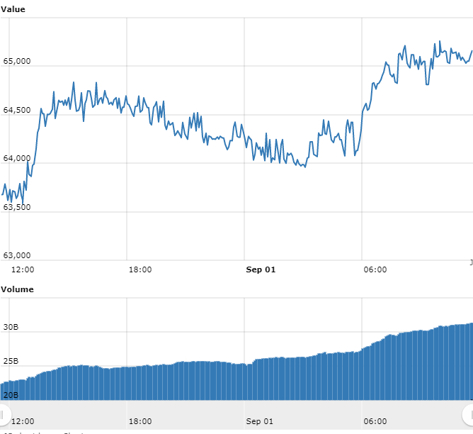 Gráfico com as variações de preço do BTC nas últimas 24 horas Gráfico com as variações de preço do BTC nas últimas 24 horas