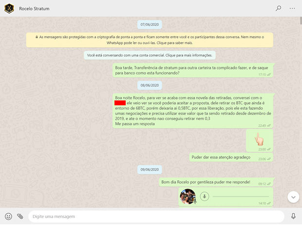 Usuário supostamente conversa com Rocelo Lopes via WhatsApp