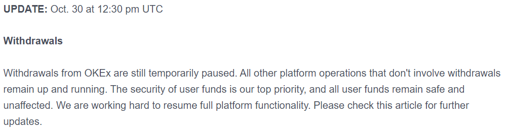 mensagem passada pela OKEx mensagem passada pela OKEx