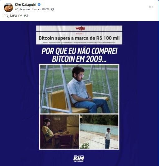 Kim Kataguiri lamenta não ter investido em Bitcoin Kim Kataguiri lamenta não ter investido em Bitcoin