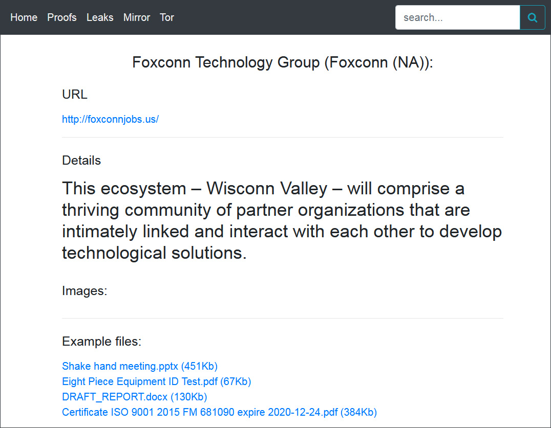 Mensagem deixada pelos hackers após ataque à Foxconn Mensagem deixada pelos hackers após ataque à Foxconn