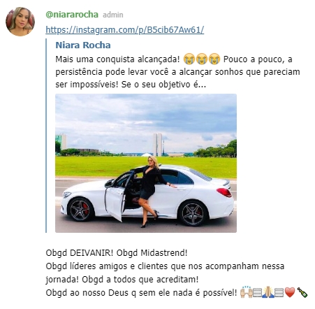 Fonte: Perfil do Instagram de Niara Rocha/Telegram Fonte: Perfil do Instagram de Niara Rocha/Telegram