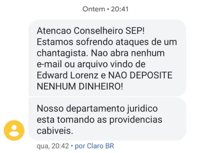 SMS enviado aos conselheiros do Palmeiras SMS enviado aos conselheiros do Palmeiras