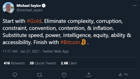 Michael Saylor opina sobre Bitcoin ser melhor que ouro Michael Saylor opina sobre Bitcoin ser melhor que ouro