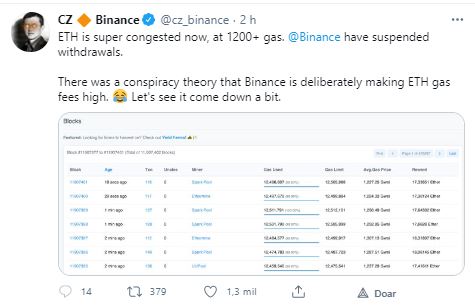 Binance suspende retiradas. Fonte: CZ/Twitter Binance suspende retiradas. Fonte: CZ/Twitter