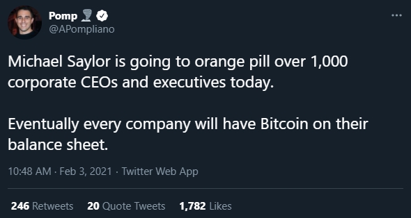Anthony Pompliano está otimista sobre corporações ouvindo sobre Bitcoin Anthony Pompliano está otimista sobre corporações ouvindo sobre Bitcoin