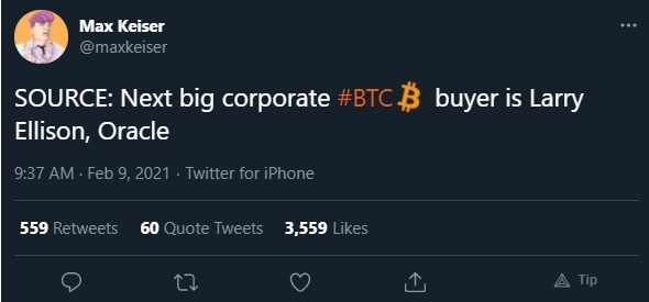 Max Keiser afirma que CEO da Oracle vai comprar Bitcoin Max Keiser afirma que CEO da Oracle vai comprar Bitcoin