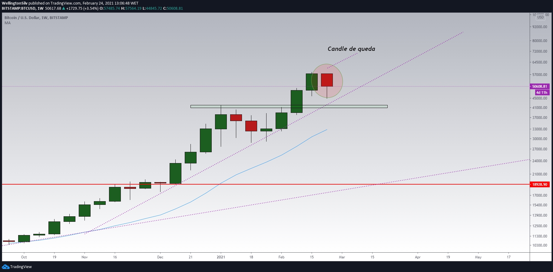 Gráfico semanal do Bitcoin (W) Gráfico semanal do Bitcoin (W)