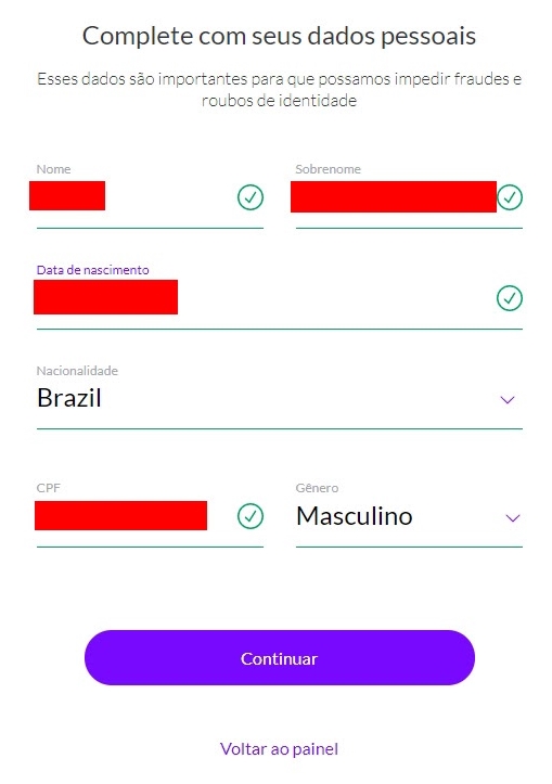 Preenchendo dados de identificação na Ripio Preenchendo dados de identificação na Ripio