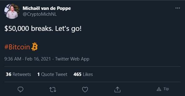 Michaël van de Poppe se mostra otimista com o Bitcoin Michaël van de Poppe se mostra otimista com o Bitcoin
