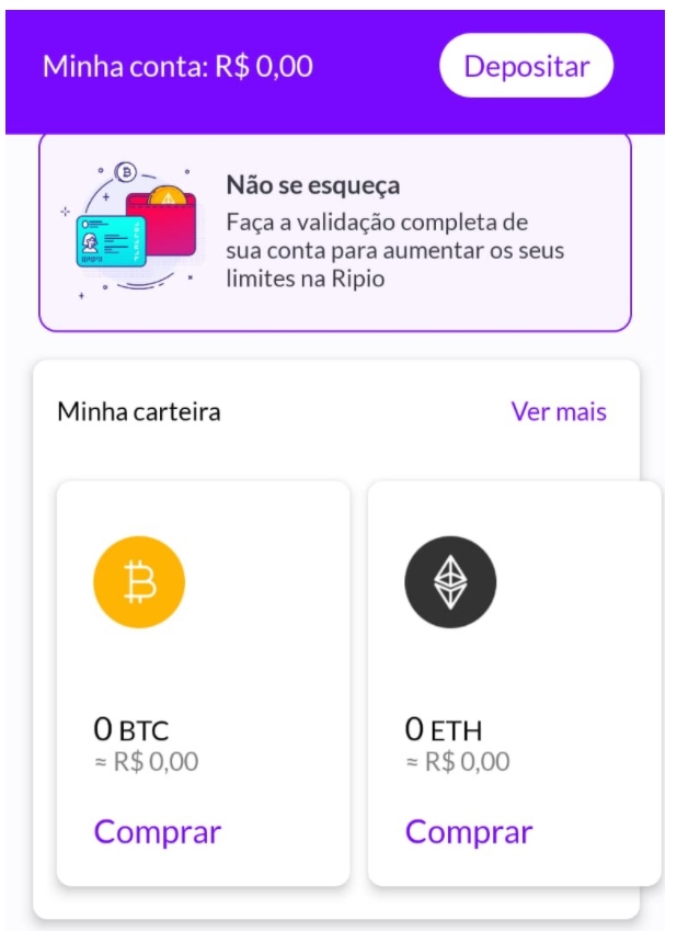 Depósito e compra de Bitcoin no aplicativo Depósito e compra de Bitcoin no aplicativo