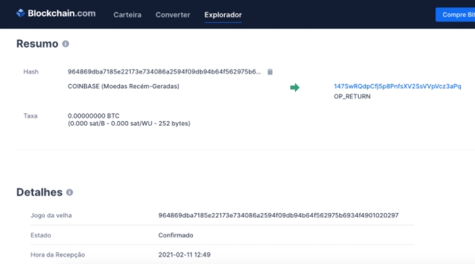 Informações de uma transação de Bitcoin na blockchain Informações de uma transação de Bitcoin na blockchain