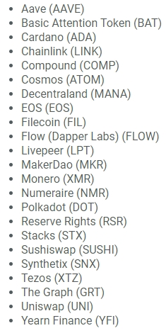 Lista de criptomoedas na mira da Grayscale. Fonte: comunicado à imprensa Lista de criptomoedas na mira da Grayscale. Fonte: comunicado à imprensa