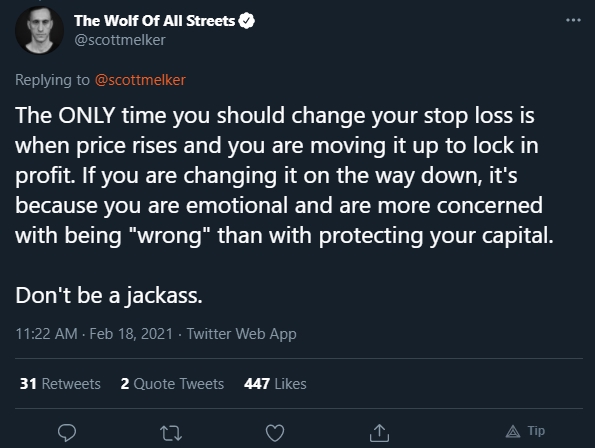 Scott Melker dá dicas sobre stop loss. Fonte: Scott Melker/Twitter Scott Melker dá dicas sobre stop loss. Fonte: Scott Melker/Twitter