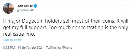 Musk recomendou venda de DOGE. Fonte: Elon Musk/Twitter Musk recomendou venda de DOGE. Fonte: Elon Musk/Twitter