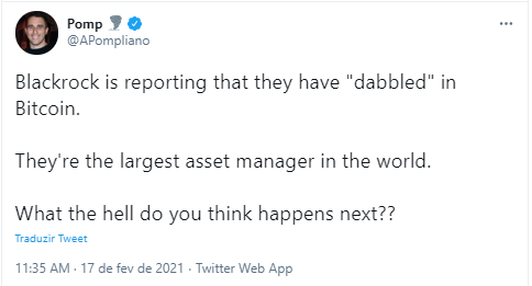 Fonte: Anthony Pompliano/Twitter Fonte: Anthony Pompliano/Twitter