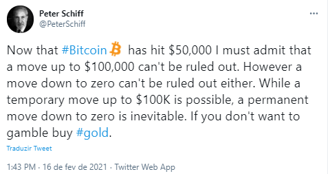 Schiff: Bitcoin pode chegar a US$ 100 mil Schiff: Bitcoin pode chegar a US$ 100 mil