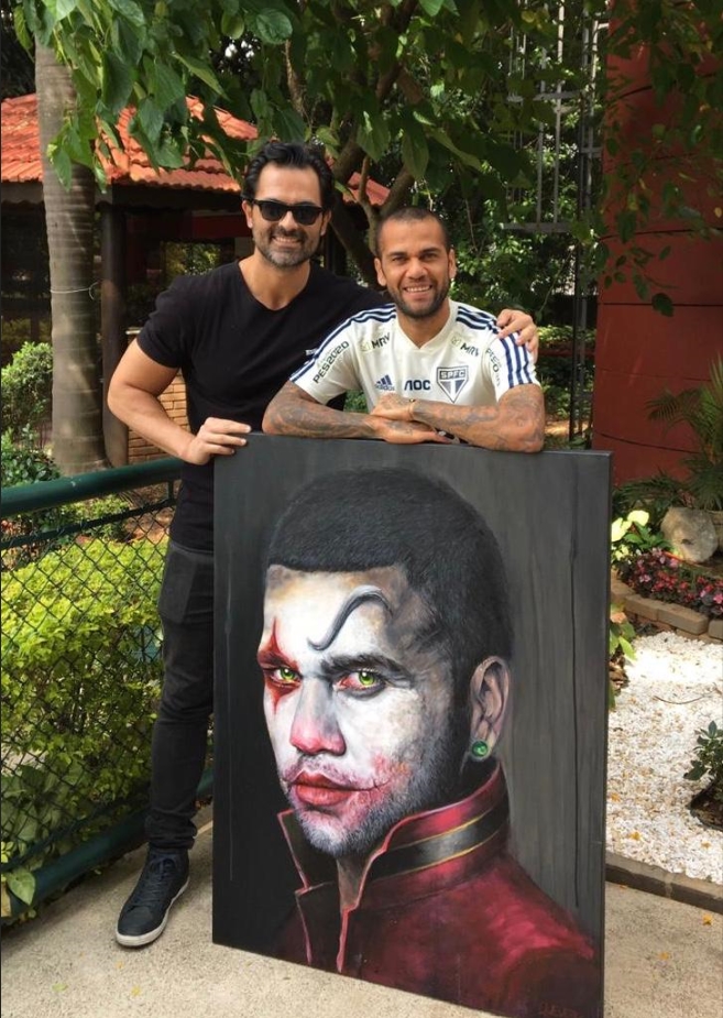 Pintura de Fernando Quevedo presenteada a Daniel Alves. Fonte: Fernando Quevedo Pintura de Fernando Quevedo presenteada a Daniel Alves. Fonte: Fernando Quevedo