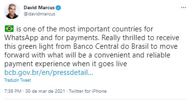 Fonte: David Marcus/Twitter Fonte: David Marcus/Twitter