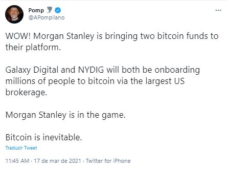 Fonte: Anthony Pompliano/Twitter Fonte: Anthony Pompliano/Twitter