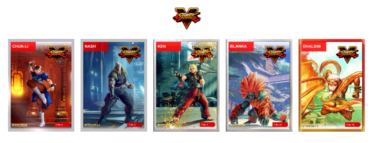NFTs do Street Fighter 5. Fonte: streetfighter.cards NFTs do Street Fighter 5. Fonte: streetfighter.cards
