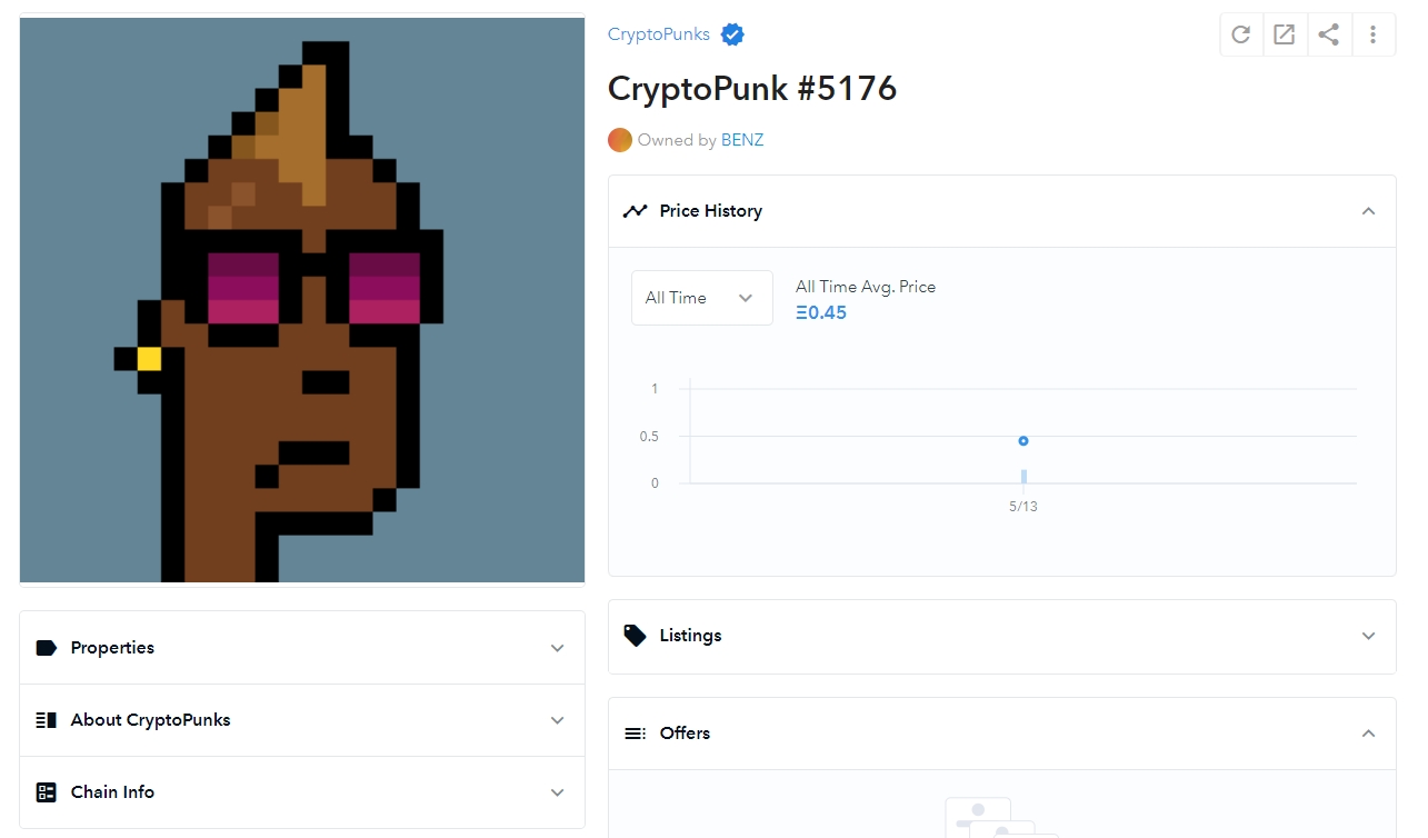 CryptoPunk sendo leiloado na plataforma OpenSea CryptoPunk sendo leiloado na plataforma OpenSea