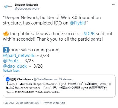 Fonte: Deeper Network/Twitter Fonte: Deeper Network/Twitter