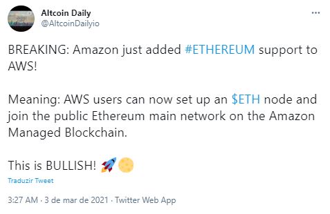 Fonte: Altcoin Daily/Twitter Fonte: Altcoin Daily/Twitter