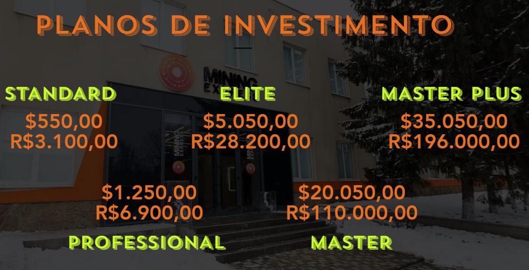 Tabela de investimentos. Fonte: Mining Express Tabela de investimentos. Fonte: Mining Express
