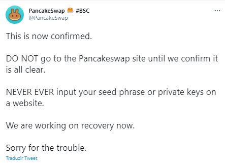 Fonte: PancakeSwap/Twitter Fonte: PancakeSwap/Twitter